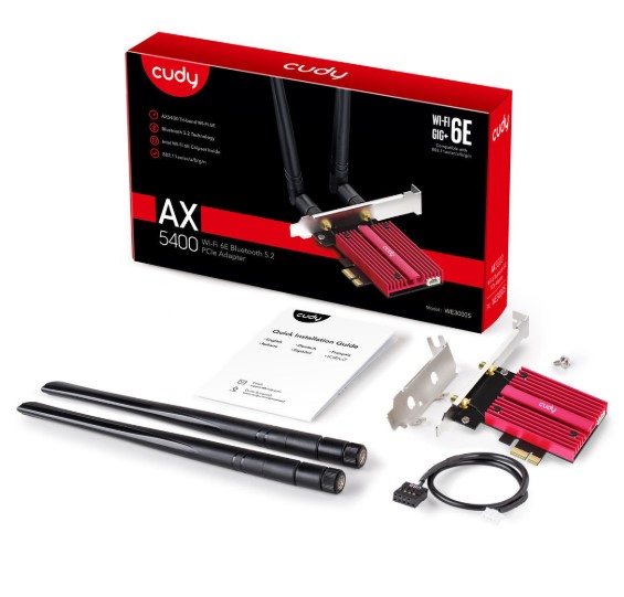 AĞ ADAPTÖRÜ CUDY WE3000S AX5400MBPS 2.4G/5G/6GHZ 2*5DBİ ANTEN BT5.2 MU-MIMO KABLOSUZ Wİ-Fİ 6E PCIE