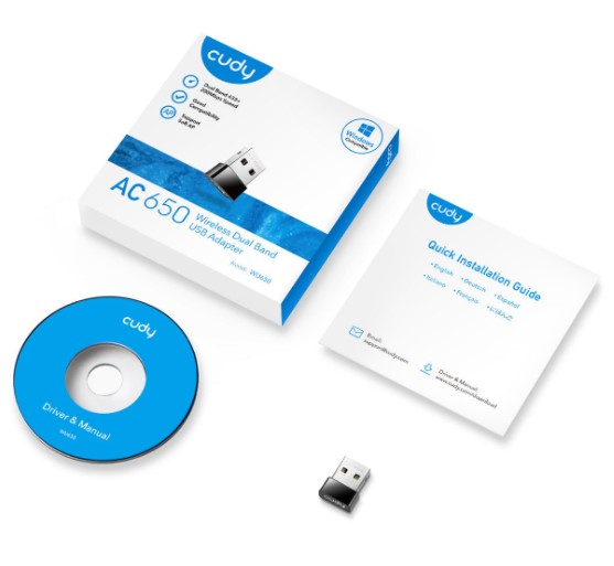 AĞ ADAPTÖRÜ CUDY WU650 AC650 2.4GHZ/5GHZ 650MBPS 2DBİ DAHİLİ ANTEN MU-MIMO KABLOSUZ USB Wİ-F