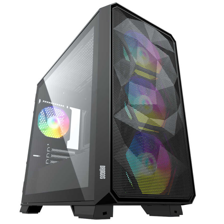 KASA 600W 80+ DRAGOS DIAMOND 4XARGB INNER FAN USB 3.0 SİYAH GAMİNG BİLGİSAYAR KASASI