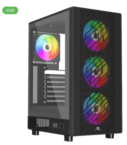 KASA 600W 80+ POWERBOOST A600BATX USB 3.0 RAİNBOW FANLI MESH GAMİNG SİYAH KASA