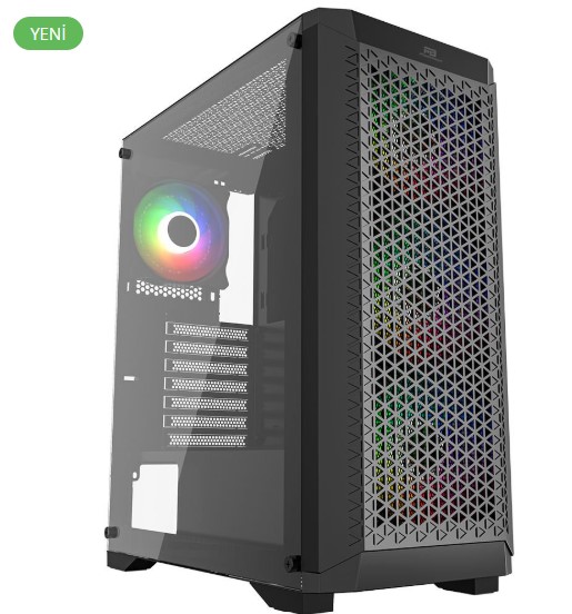 KASA 600W POWERBOOST PB-PS5847B ATX USB 3.0 RAİNBOW FANLI MESH GAMİNG SİYAH KASA