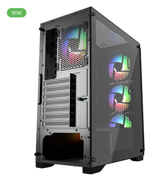 KASA 600W POWERBOOST PB-PS5847B ATX USB 3.0 RAİNBOW FANLI MESH GAMİNG SİYAH KASA