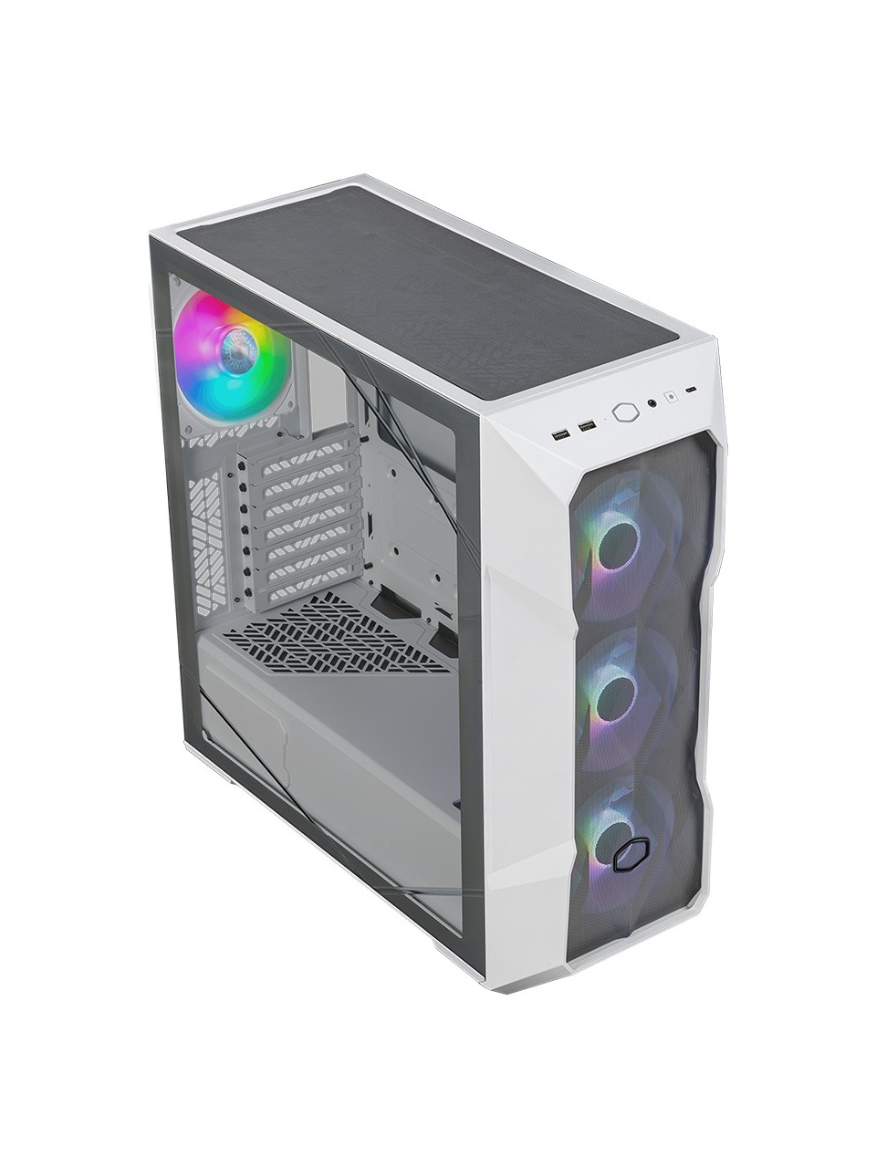KASA CM MASTERBOX TD500 V2 BEYAZ ARGB 4X120MM FANLI, TEMPERED GLASS KRİSTAL MESH ÖN PANELLİ MİDTOWER KASA ( PSU YOK )