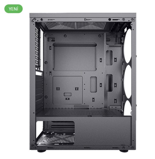 KASA GAMEBOOSTER GB-F3101B MESH TEMPERLİ CAM 1*USB 3.0 4*12CM RAİNBOW FAN ATX GAMİNG SİYAH KASA (PSU YOK)