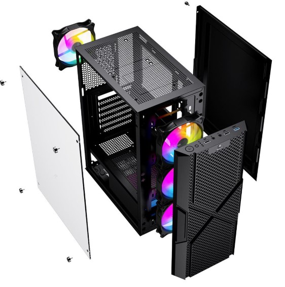 KASA GAMEBOOSTER GB-PW908B  USB 3.0, ATX MESH, FİXED RGB FAN, SİYAH KASA  (PSU YOK)
