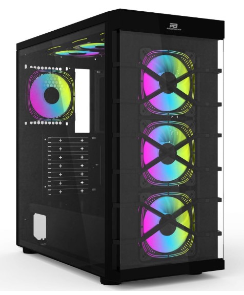 KASA POWERBOOST PB-GR222BB USB3.0 FULL SİYAH TEMPERED GLASS 7XARGB FANLI KASA (PSU YOK)