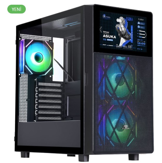 KASA POWERBOOST PB-P4367BB USB 3.0, ATX LCD MESH PANEL, ARGB FAN, SİYAH KASA (PSU YOK)