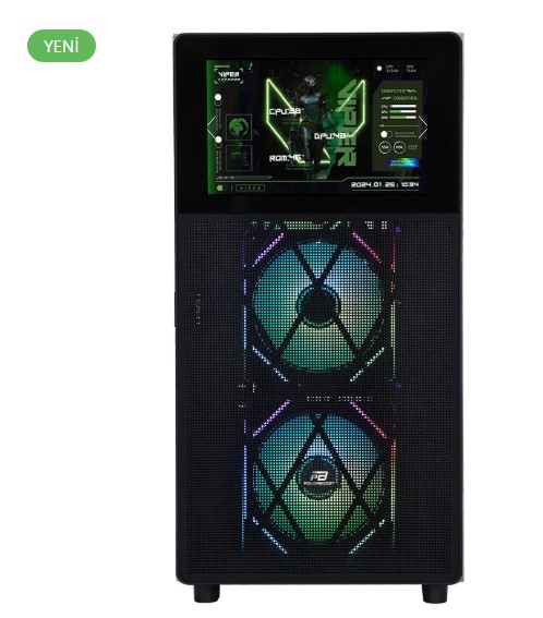 KASA POWERBOOST PB-P4367BB USB 3.0, ATX LCD MESH PANEL, ARGB FAN, SİYAH KASA (PSU YOK)