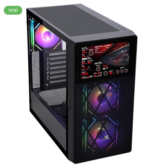 KASA POWERBOOST PB-P4367BB USB 3.0, ATX LCD MESH PANEL, ARGB FAN, SİYAH KASA (PSU YOK)