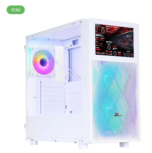 KASA POWERBOOST PB-P4367BW USB 3.0, ATX LCD MESH PANEL ARGB FAN, BEYAZ KASA (PSU YOK)