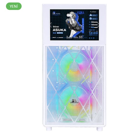 KASA POWERBOOST PB-P4367BW USB 3.0, ATX LCD MESH PANEL ARGB FAN, BEYAZ KASA (PSU YOK)