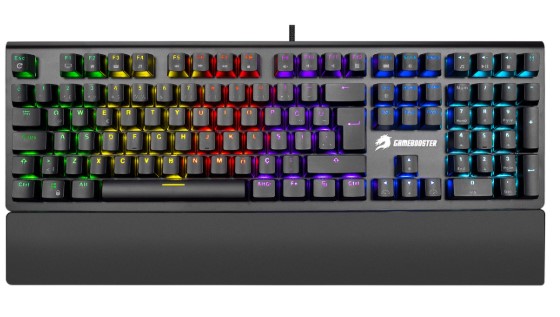 KLAVYE GAMEBOOSTER G908 BOLT RAİNBOW AYDINLATMALI BLUE SWİTCH MEKANİK BİLEKLİKLİ OYUN KLAVYESİ