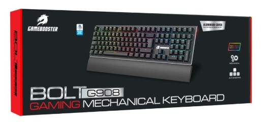KLAVYE GAMEBOOSTER G908 BOLT RAİNBOW AYDINLATMALI BLUE SWİTCH MEKANİK BİLEKLİKLİ OYUN KLAVYESİ
