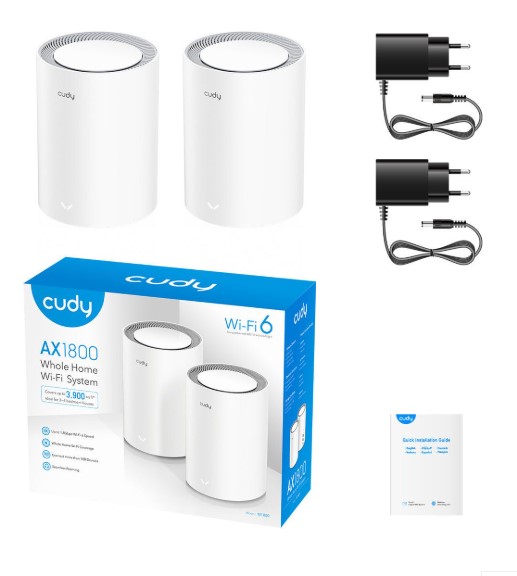 MENZİL GENİŞLETİCİ CUDY M1800 2-PACK AX1800MBPS 2.4/5GHZ AP/RE/WISP GİGABİT MU-MIMO KABLOSUZ 2'Lİ MESH Wİ-Fİ 6 SİSTEMİ