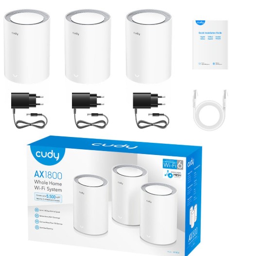MENZİL GENİŞLETİCİ CUDY M1800 3-PACK AX1800MBPS 2.4/5GHZ AP/RE/WISP GİGABİT MU-MIMO KABLOSUZ 3'LÜ MESH Wİ-Fİ 6 SİSTEMİ