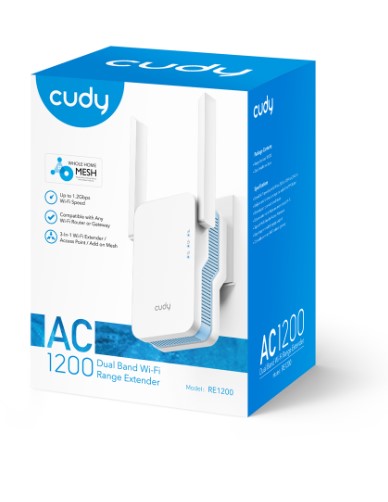 MENZİL GENİŞLETİCİ CUDY RE1200 AC1200 2.4GHZ/5GHZ 1200MBPS AP/RE MU-MIMO KABLOSUZ Wİ-Fİ