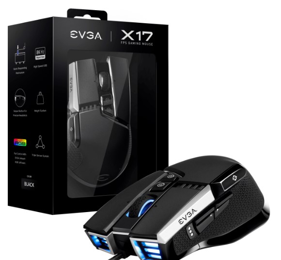 MOUSE EVGA X17 WİRED, BLACK, CUSTOMİZABLE, 16,000 DPI, 5 PROFİLES, 10 BUTTONS, ERGONOMİC