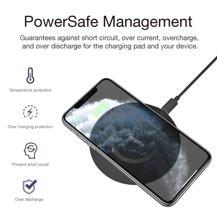 POWERBANK ENERGİZER MAX WCP-105 Qİ UYUMLU 15W POWERSAFE DESTEKLİ MASAÜSTÜ SİYAH KABLOSUZ ŞARJ CİHAZI