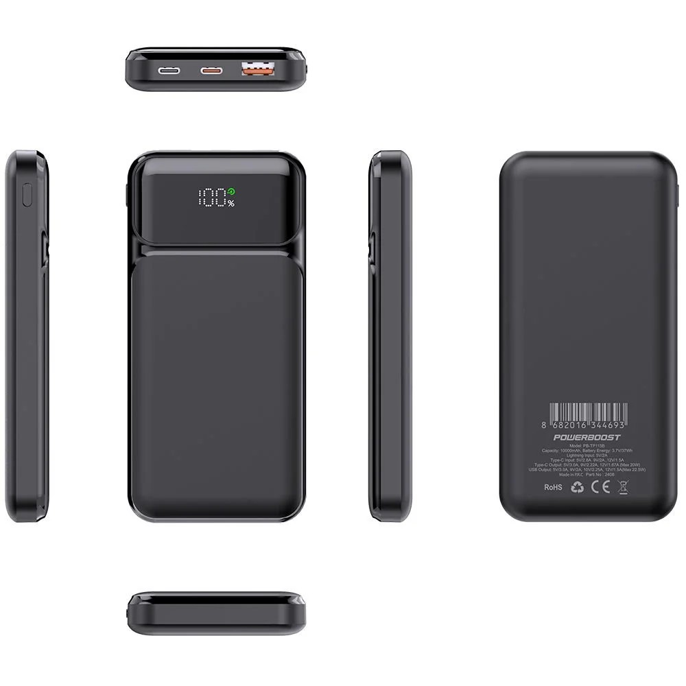 POWERBANK POWERBOOST NIGHT 115B 10.000MAH 22.5W LCD GİZLİ LED SİYAH TAŞINABİLİR ŞARZ CİHAZI