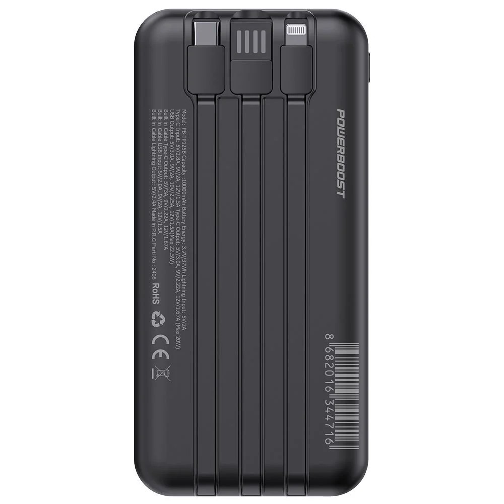 POWERBANK POWERBOOST NIGHT 125B 10.000MAH 22.5W DAHİLİ KABLOLU LCD SİYAH TAŞINABİLİR ŞARZ CİHAZI