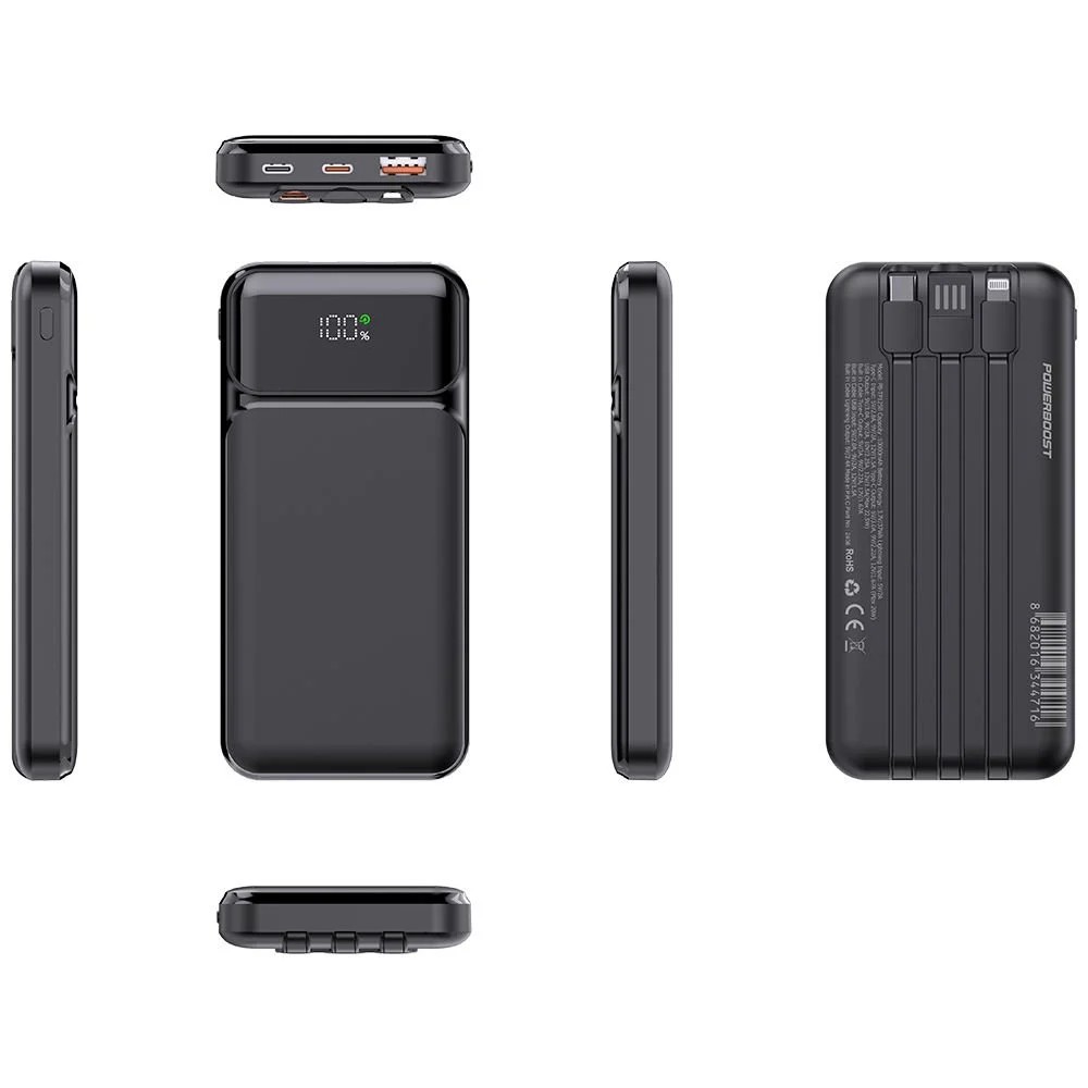 POWERBANK POWERBOOST NIGHT 125B 10.000MAH 22.5W DAHİLİ KABLOLU LCD SİYAH TAŞINABİLİR ŞARZ CİHAZI
