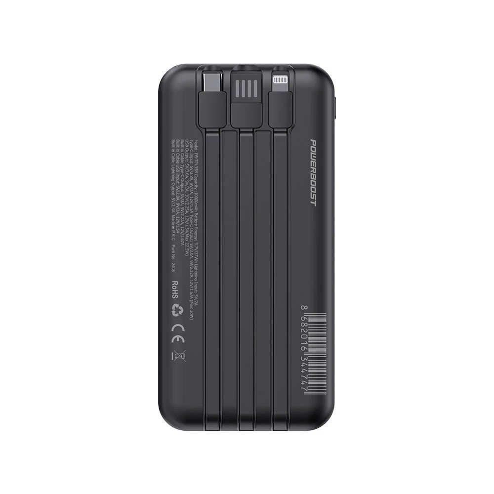 POWERBANK POWERBOOST NIGHT 135B 10.000MAH 22.5W DAHİLİ KABLO LCD GİZLİ LED SİYAH TAŞINABİLİR ŞARZ CİHAZI