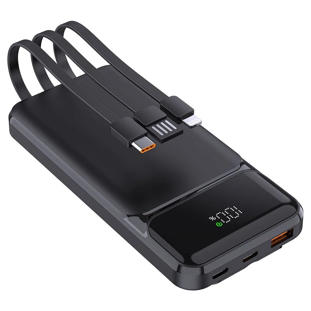 POWERBANK POWERBOOST NIGHT 135B 10.000MAH 22.5W DAHİLİ KABLO LCD GİZLİ LED SİYAH TAŞINABİLİR ŞARZ CİHAZI