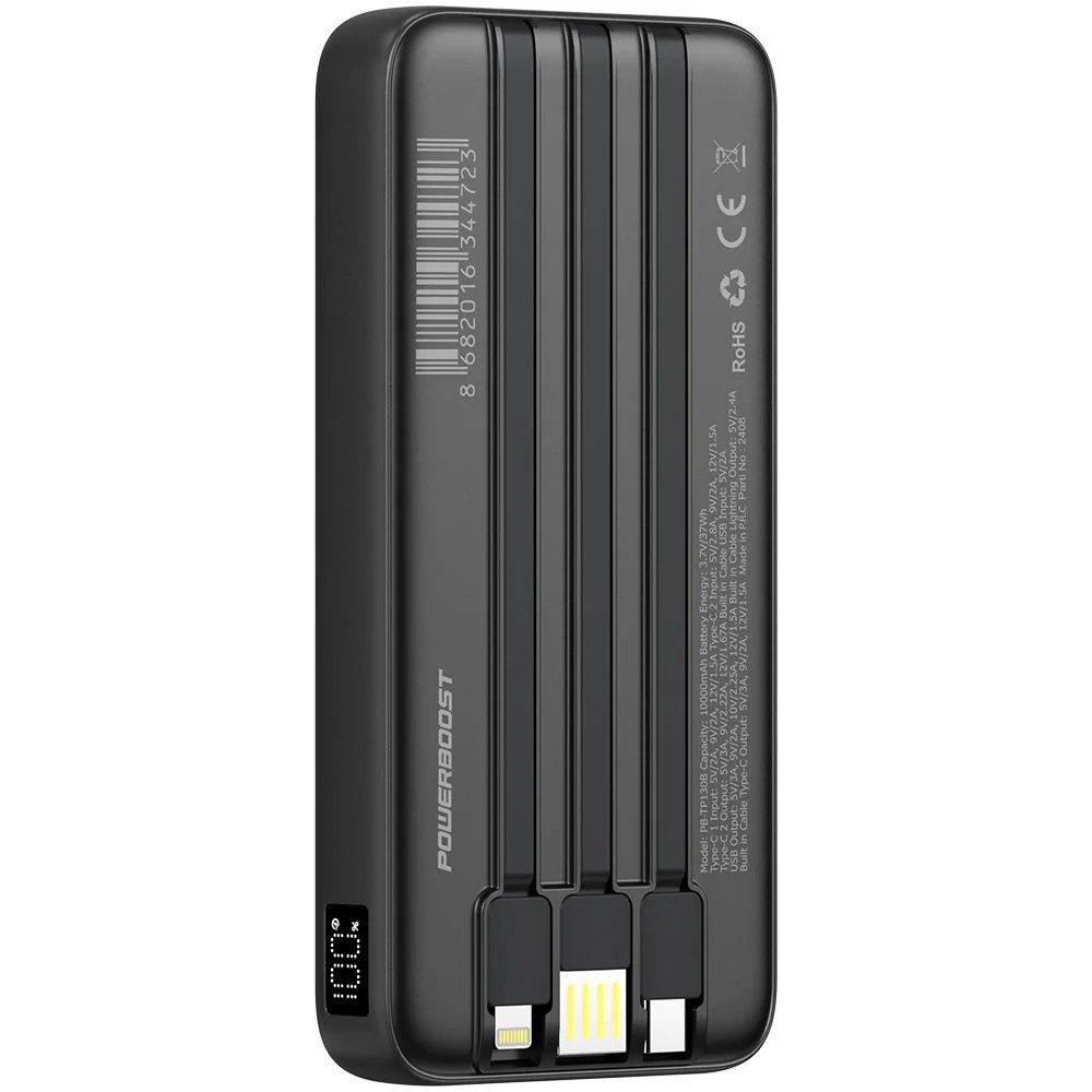 POWERBANK POWERBOOST PRIME 130B 10.000MAH 22.5W DAHİLİ KABLOLU LCD SİYAH TAŞINABİLİR ŞARZ CİHAZI