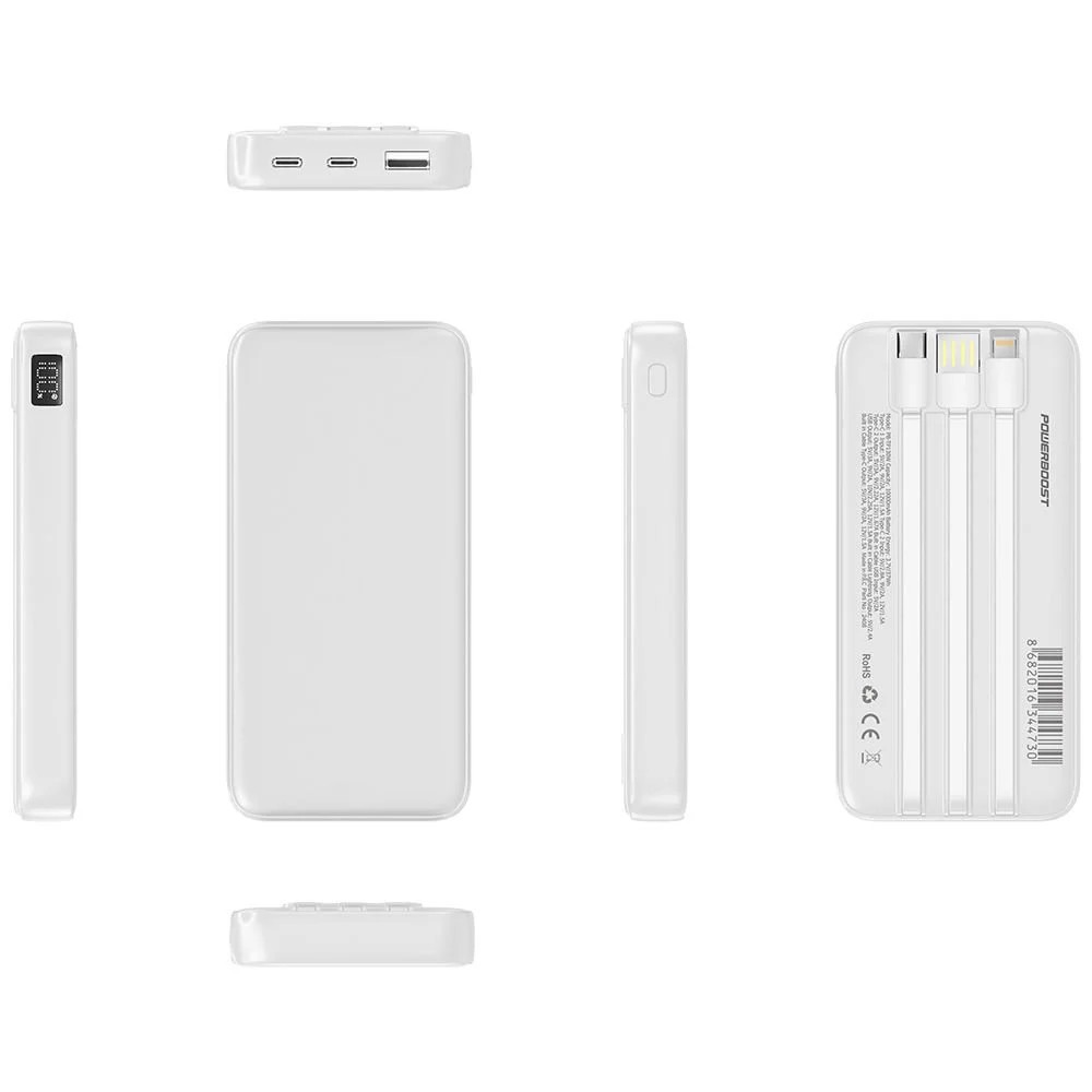 POWERBANK POWERBOOST PRIME 130W 10.000MAH 22.5W DAHİLİ KABLOLU LCD BEYAZ TAŞINABİLİR ŞARZ CİHAZI