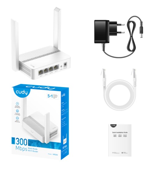 ROUTER CUDY WR300 N300 2.4GHZ 300MBPS AP/RE/WISP 4*FE PORT MU-MIMO KABLOSUZ Wİ-Fİ