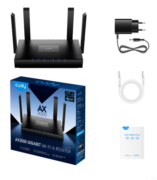ROUTER CUDY WR3000 AX3000 2.4GHZ/5GHZ 3000MBPS AP/RE/WISP 4*GİGABİT PORT MU-MIMO KABLOSUZ Wİ-Fİ 6