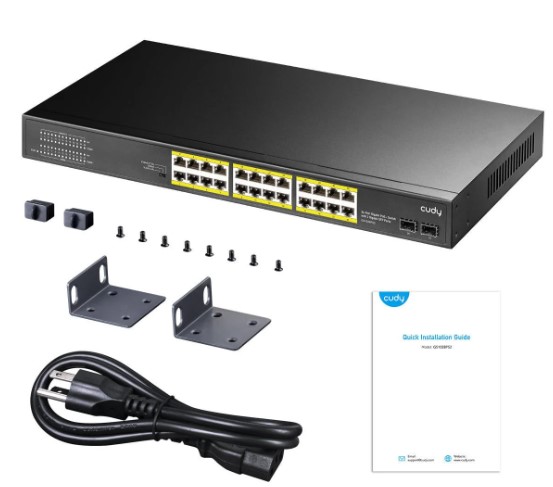 SWİTCH 24 PORT CUDY GS1028PS2 10/100/1000MBPS 2*SFP VLAN&EXTEND 300W 19