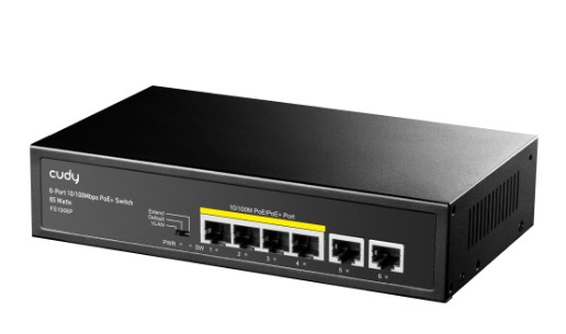 SWİTCH 4 PORT CUDY FS1006P 10/100MBPS 2*FE UPLİNK VLAN&EXTEND MODE 250M 60W POE+ ETHERNET SWİTCH