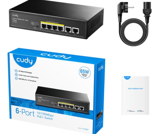 SWİTCH 4 PORT CUDY FS1006P 10/100MBPS 2*FE UPLİNK VLAN&EXTEND MODE 250M 60W POE+ ETHERNET SWİTCH