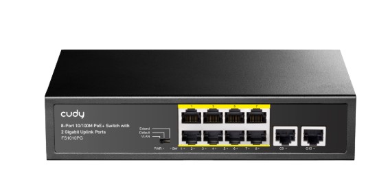 SWİTCH 8 PORT CUDY FS1010P 10/100MBPS 2*FE UPLİNK VLAN&EXTEND MODE 250M 120W POE+ ETHERNET SWİTCH
