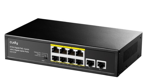 SWİTCH 8 PORT CUDY GS1010P 10/100/1000MBPS 2*GE UPLİNK VLAN&EXTEND MODE 250M 120W POE+ ETHERNET SWİTCH