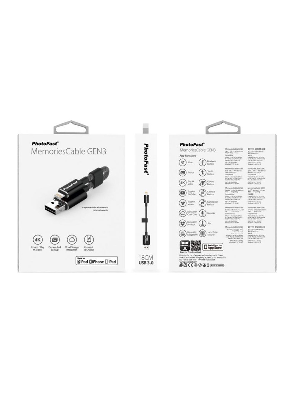 USB BELLEK 32GB PHOTOFAST MEMORİESCABLE GEN3 LİGHTNİNG / USB 3.0 ŞARJ KABLOLU İ-FLASHDRİVE (SİYAH)